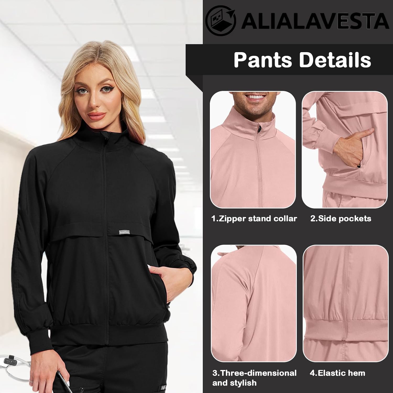 Scrub Jackets long Sleeve Medical Scrub Jackets Soft stretch nurse jacket with side pockets for Unisex Workwear