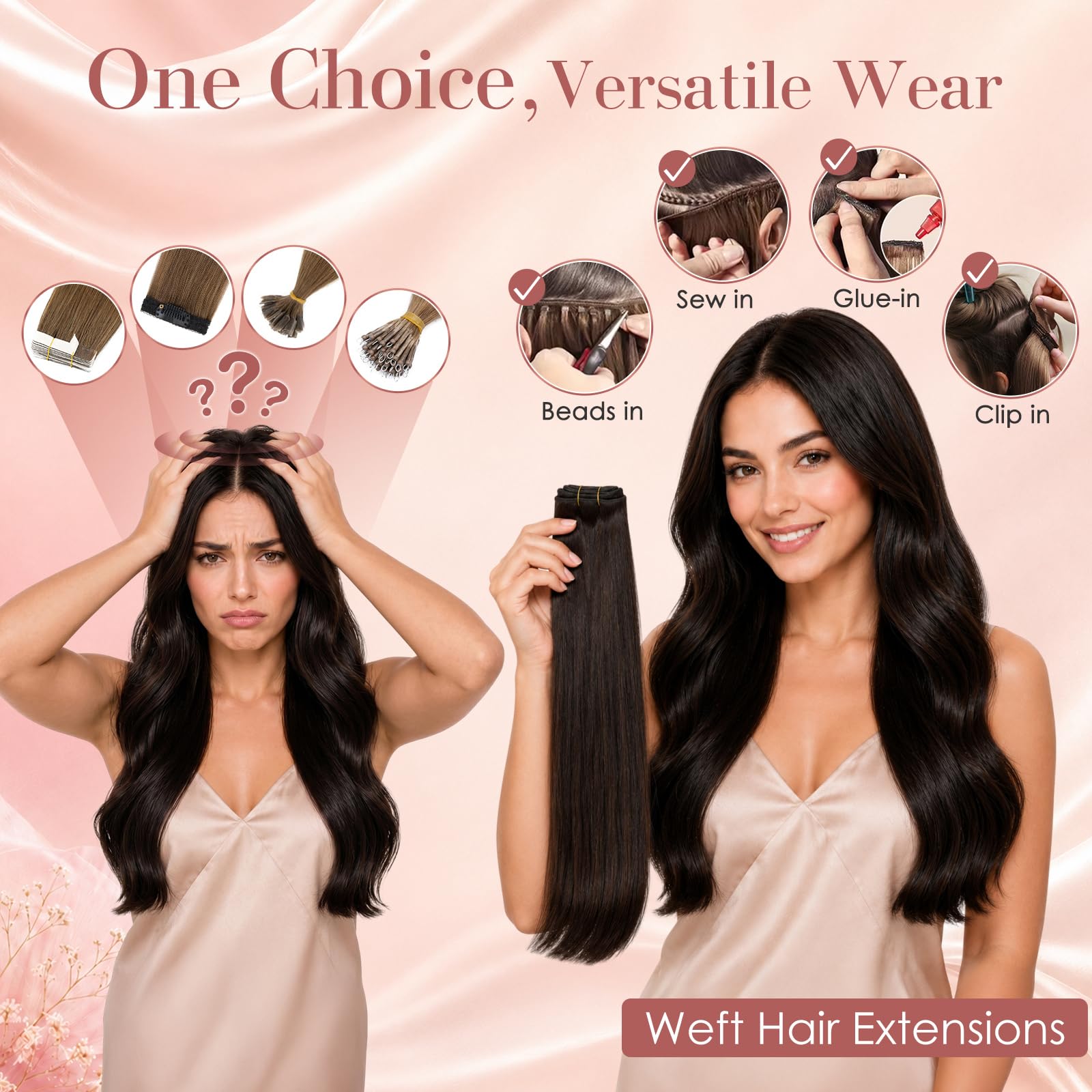 Rich Choices Weft Extensions Echthaar Tressen Zum Einnähen Extensions Haartressen Echthaar Tressen Echthaar Extensions Remy Human Hair Extensions 70cm 100g #4 Mittelbraun Extensions