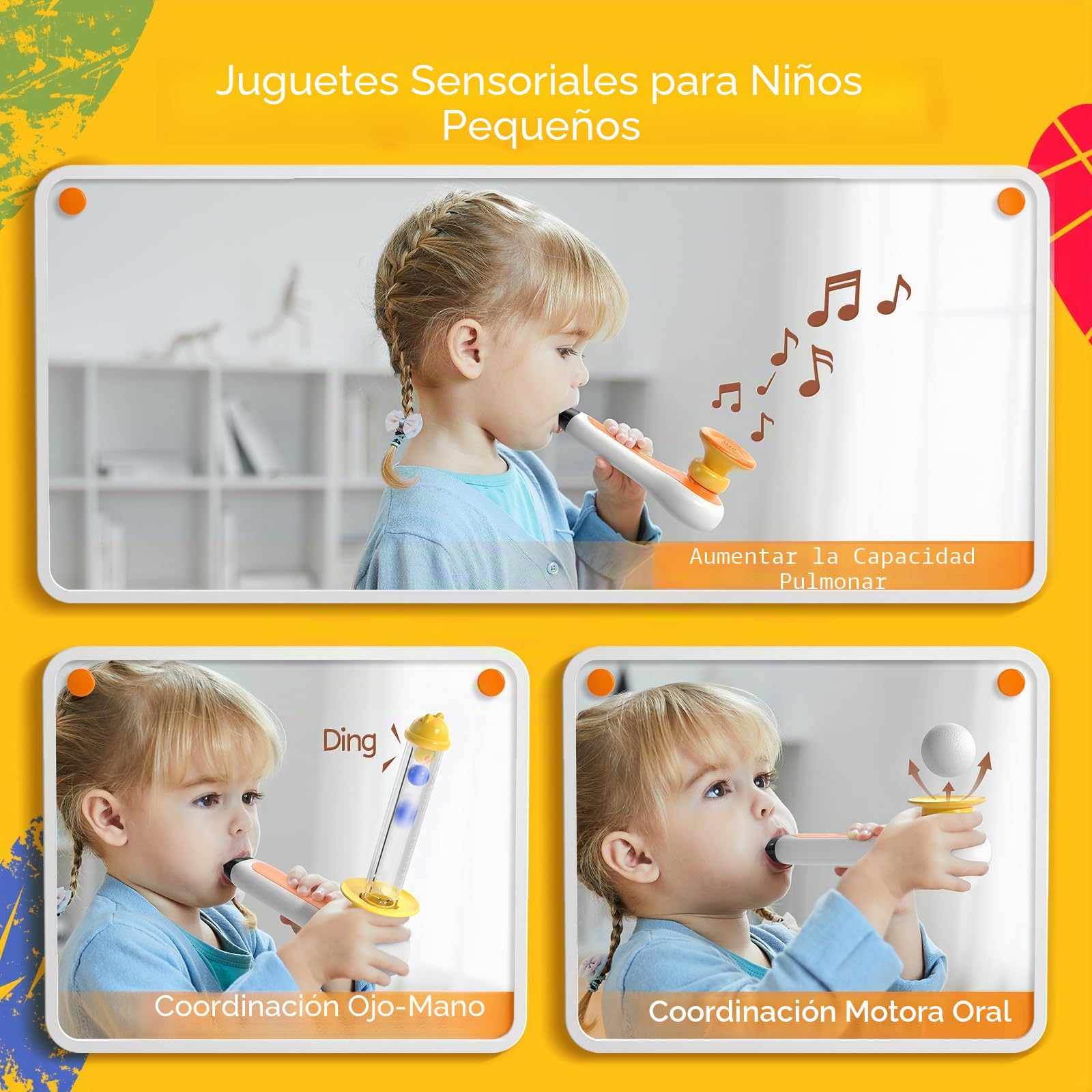 Top Bright Juguete Montessori 3 en 1 para niños pequeños con Silbato, soplado de Bolas, Bolas flotantes - Juguete sensorial para bebés, Habilidades motoras Finas, Juguetes educativos de Aprendizaje