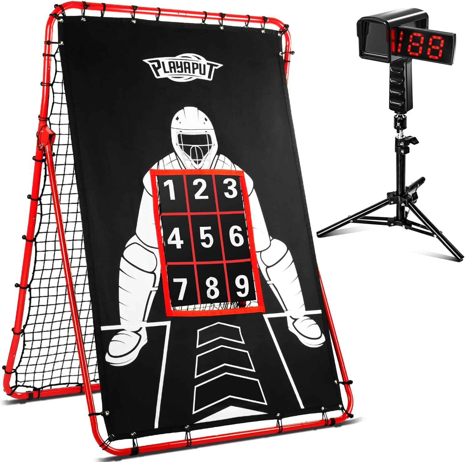 2 in 1 Baseball Rebouder Net & Radar Gun Combo Set for Baseball Softball, Improve Pitching,Hitting,Fielding Accuracy and Speed,Pitching Net & Baseball RadarTraining Equipment for All Players