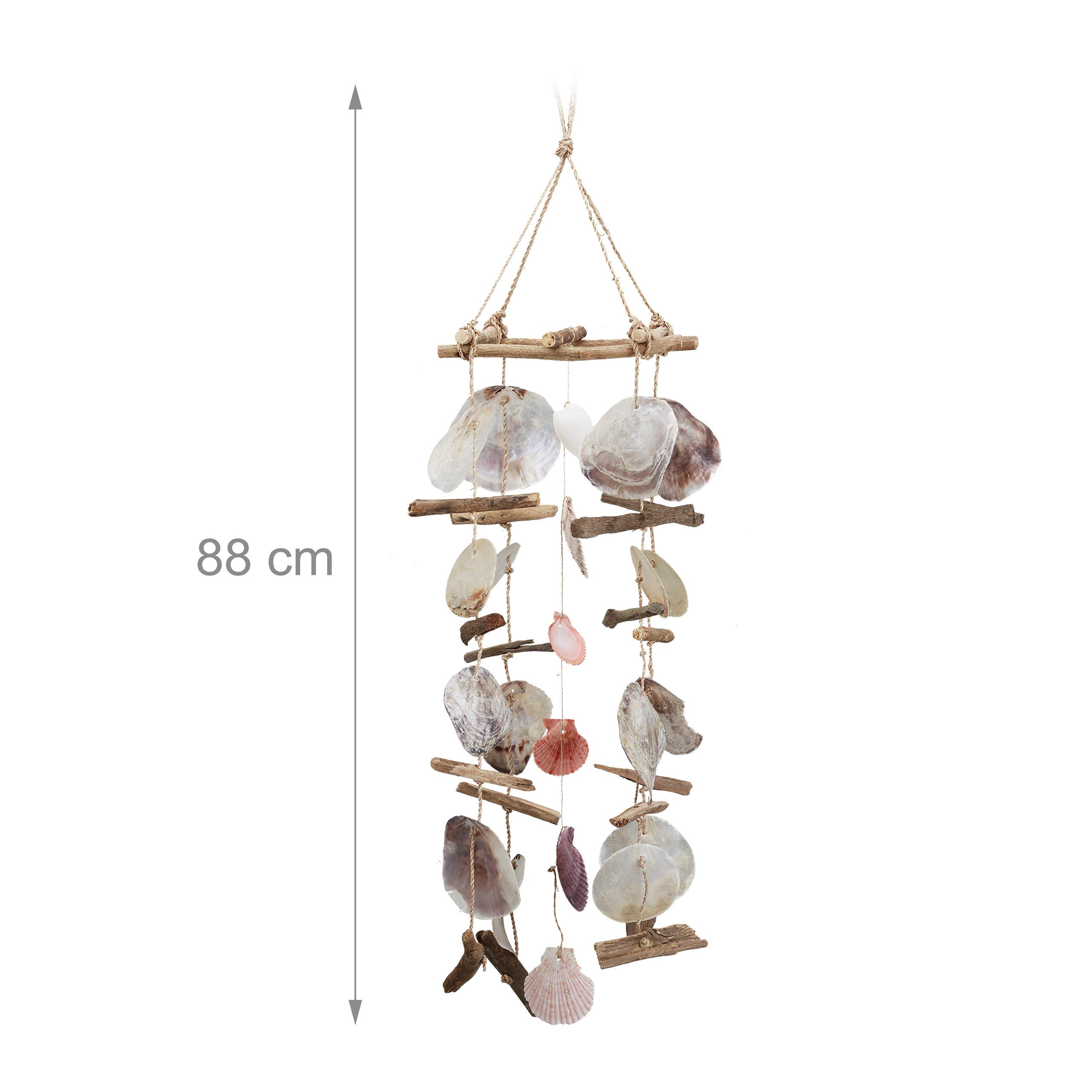 Relaxdays Muzyczne dzwonki wietrzne, muszle drewniane, biało-różowo-liliowe, 88 cm