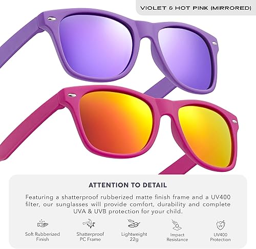 Miniatura 3 de Gafas de sol polarizadas retro para niños y niñas de 3 a 12 años inastillables con protección UV para niños pequeños