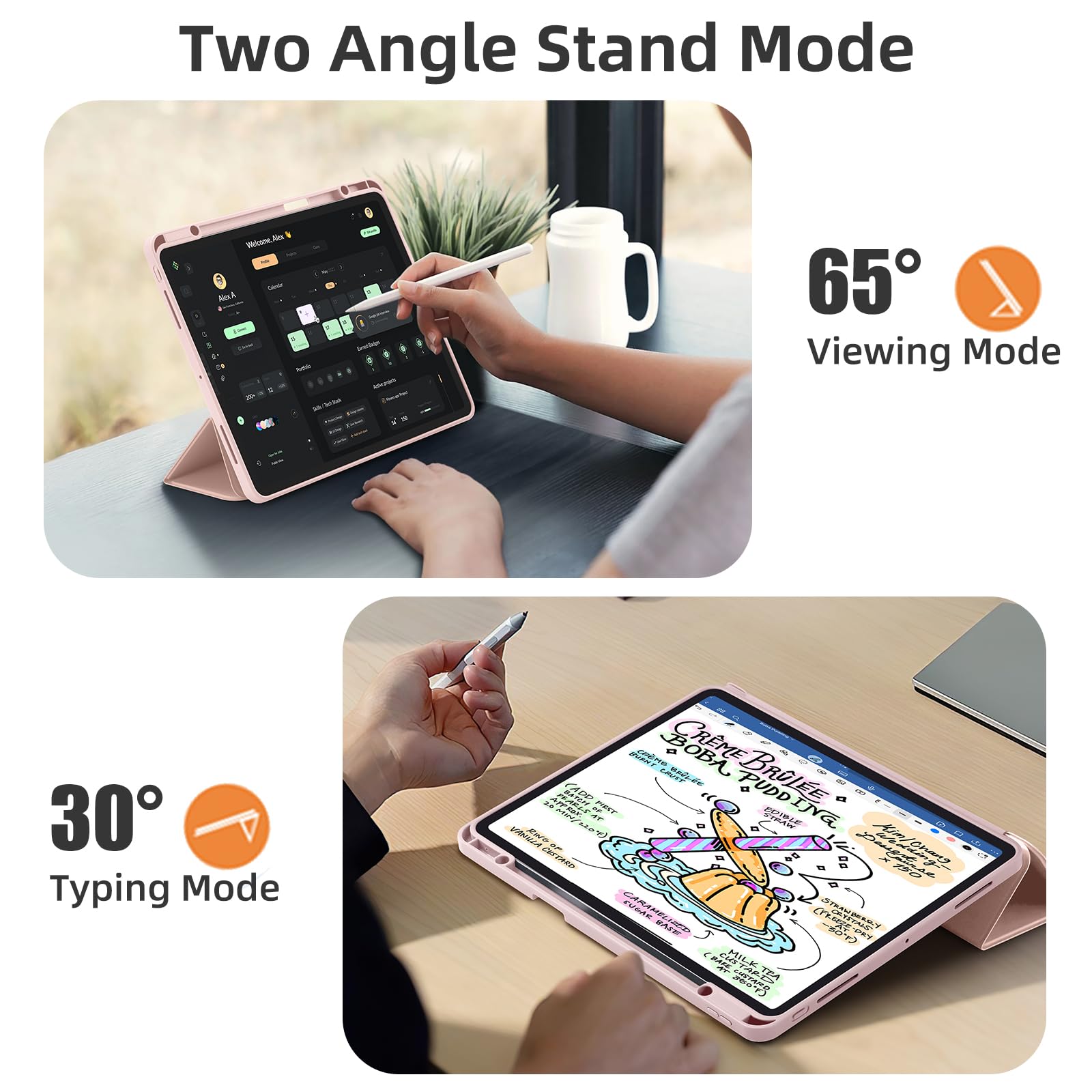 Funda para iPad Pro de 13 pulgadas 2024 (M4) con soporte para lápices, cubierta trasera de TPU suave para iPad Pro 13, soporte triple, soporte para lápiz Pro y lápiz (USB-C), encendido y