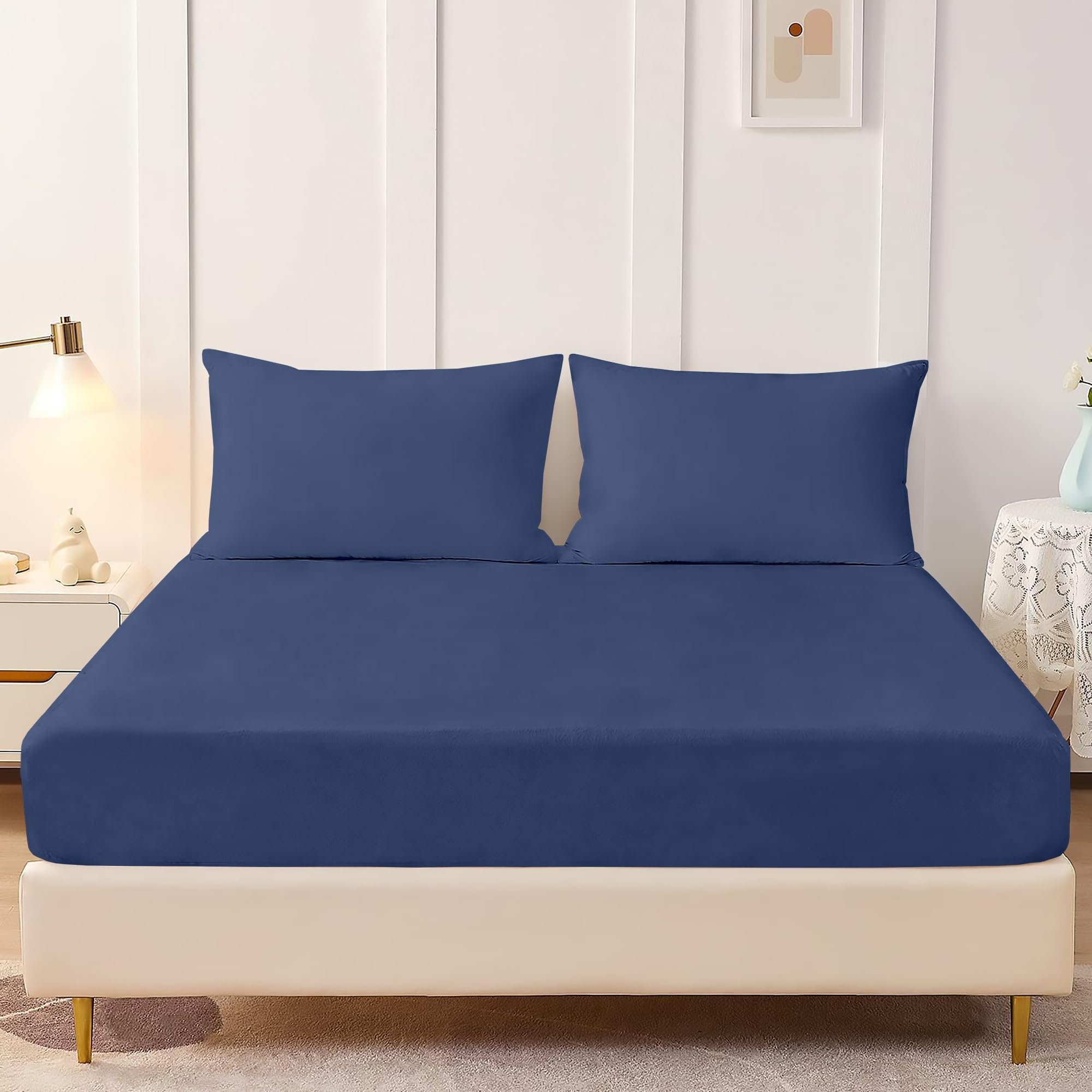 – RELIANCE Bedding 3-Piece Small Double Fitted Sheet Set – 100% Egyptian Cotton, 400 Thread Count, 25cm Deep Pocket Double Bed Sheet with 2 Pillowcases, Soft & Breathable Luxury Bedding
