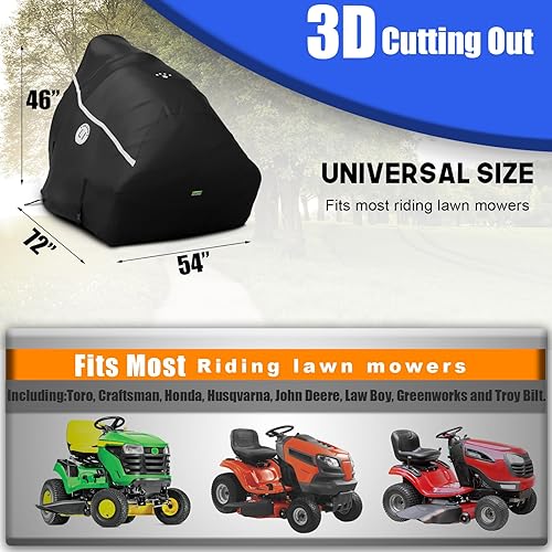 Miniatura 6 de Cubierta para cortacésped 420D, cubierta impermeable para tractor resistente para cubiertas de hasta 54 pulgadas, ajuste universal para John Deere,