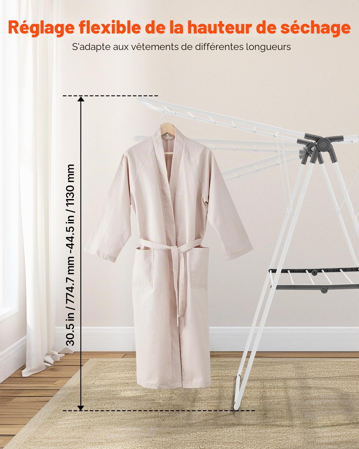 VEVOR Étendoir à Linge Pliable, Séchoir à Linge sur Pied à 2 Niveaux, avec Pinces à Chaussettes et 21 Barres de Séchage, en Métal, Stable, Réglable en Hauteur, pour Extérieur et Intérieur, Blanc