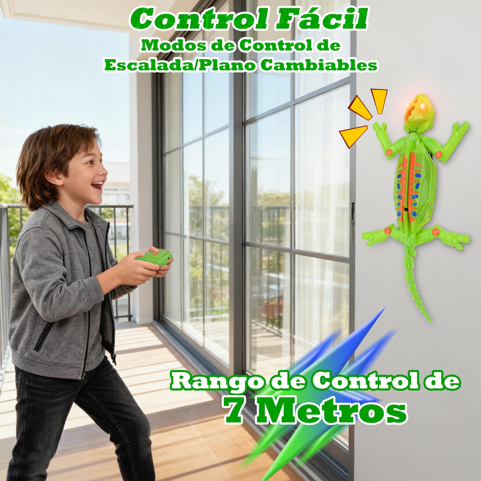 Wall Crawler Gecko, Lagarto Teledirigido para arrastrarse en Suelos y Paredes, con Ojos LED Brillantes, Fácil de controlar, Robot Control Remoto Recargable, Juguetes Niños 4 Años (Lagarto)