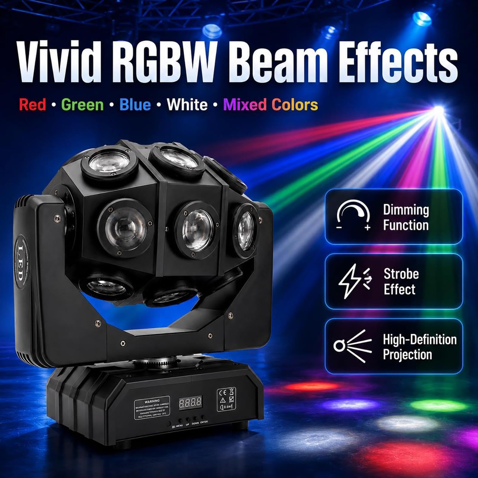 Pełnokolorowa ruchoma głowica RGB o mocy 180W,światło dyskotekowe 4 w 1