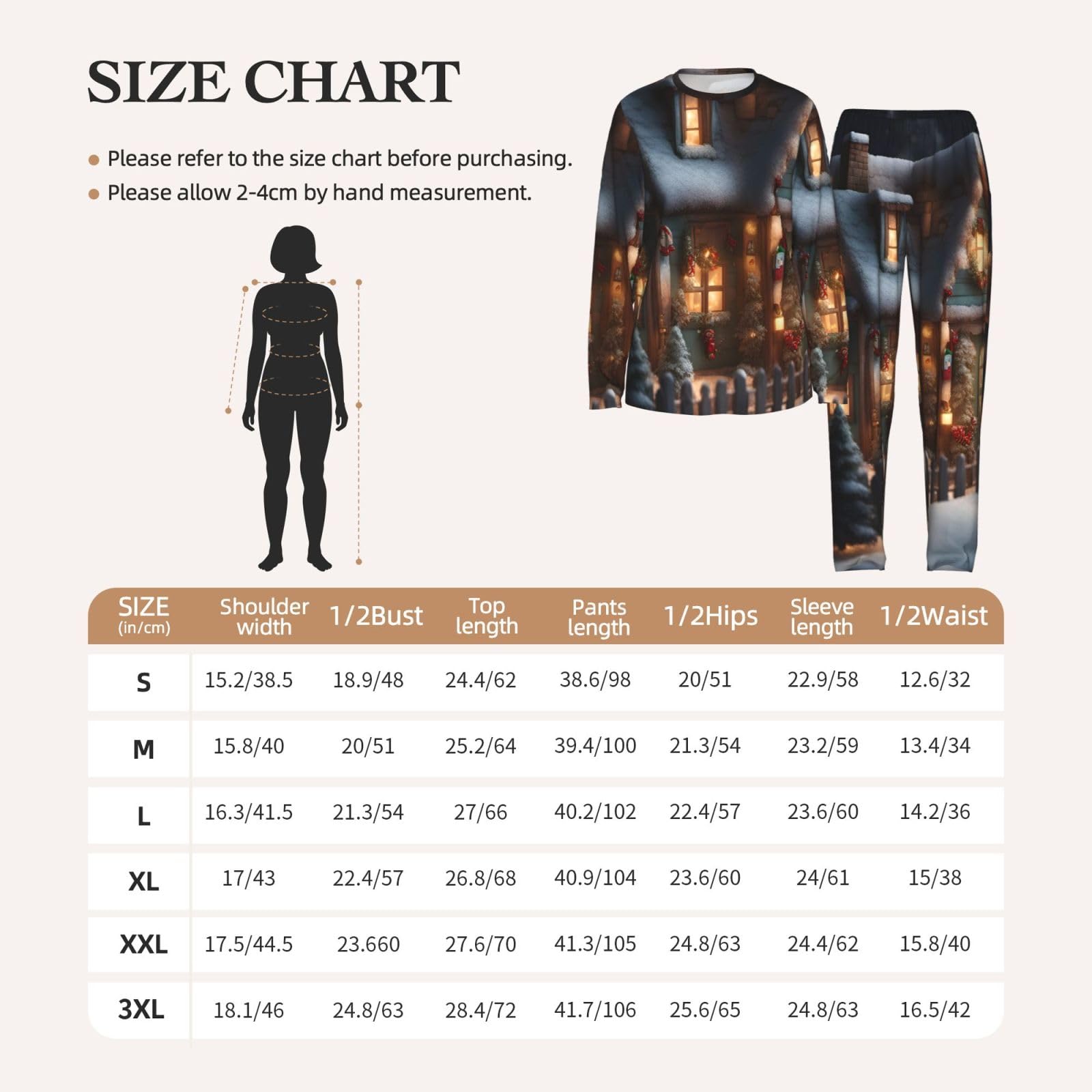 Christmas Village House 4 Stampa Donna Manica Lunga Pigiama Corrispondente Morbido Spiaggia Vacanze Nightwear Regalo Casual