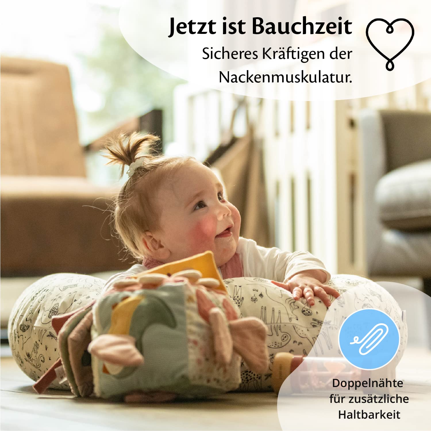 Ella Poduszka do karmienia – ergonomiczna poduszka dla niemowląt do wygodnego karmienia i karmienia niemowląt, wyściełany zagłówek dla niemowląt ze zdejmowaną bawełnianą poszewką - niebieska z sercami