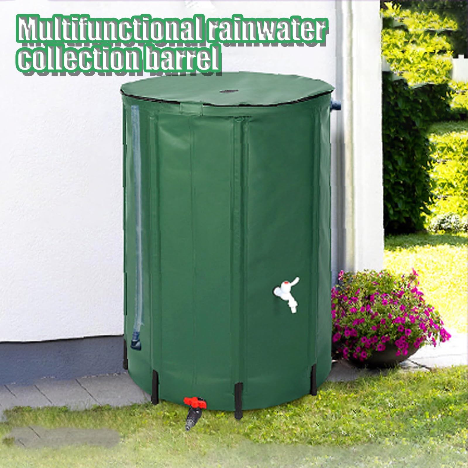 Sistema de recolección de agua de lluvia de 1000 litros con depósito de agua conectado con grifo de filtro para jardín y patio, diseño negro