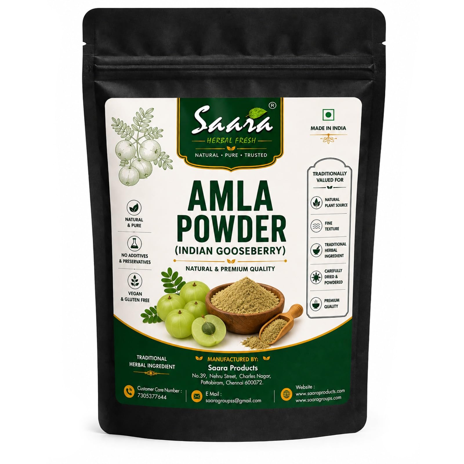 Saara HERBAL FRESH Amla Powder,101g, Nellikai, Amalaki, Emblika Officinalis, Indian Gooseberry Powder For Face & Hair, (pack of 1 x 101g)-image-9