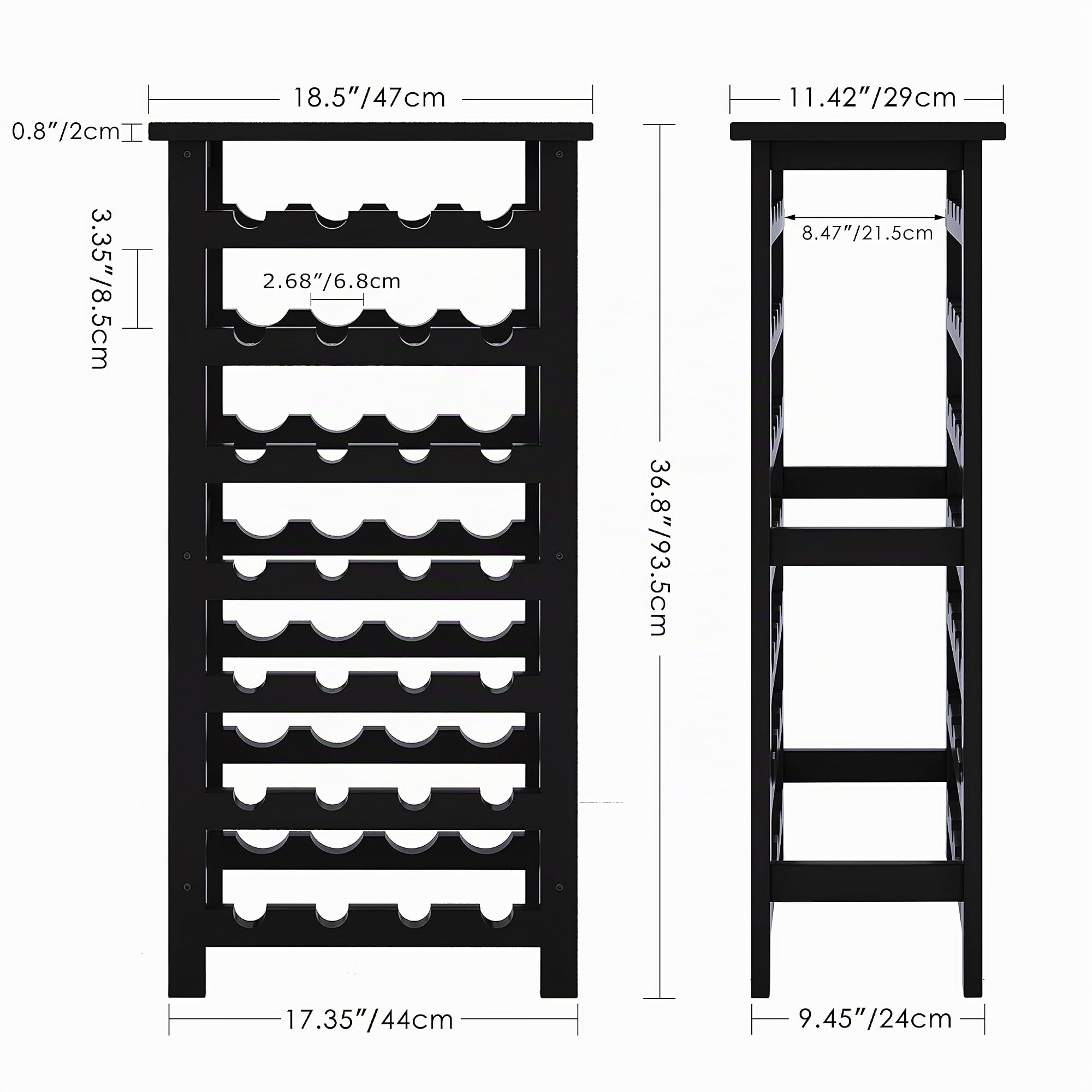 SMIBUY Botellero de bambú, Soporte para 28 Botellas con Parte Superior de Mesa, estantes de Almacenamiento Independientes de 7 Niveles para Cocina, despensa, Bodega, Bar (Negro)