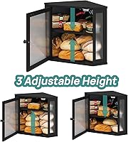 Vista 6 de Caja de Pan de Esquina para Encimera de Cocina, Caja de Pan de Madera de Bambú Negra, Caja de Almacenamiento de Pan de Gran Capacidad con Panel