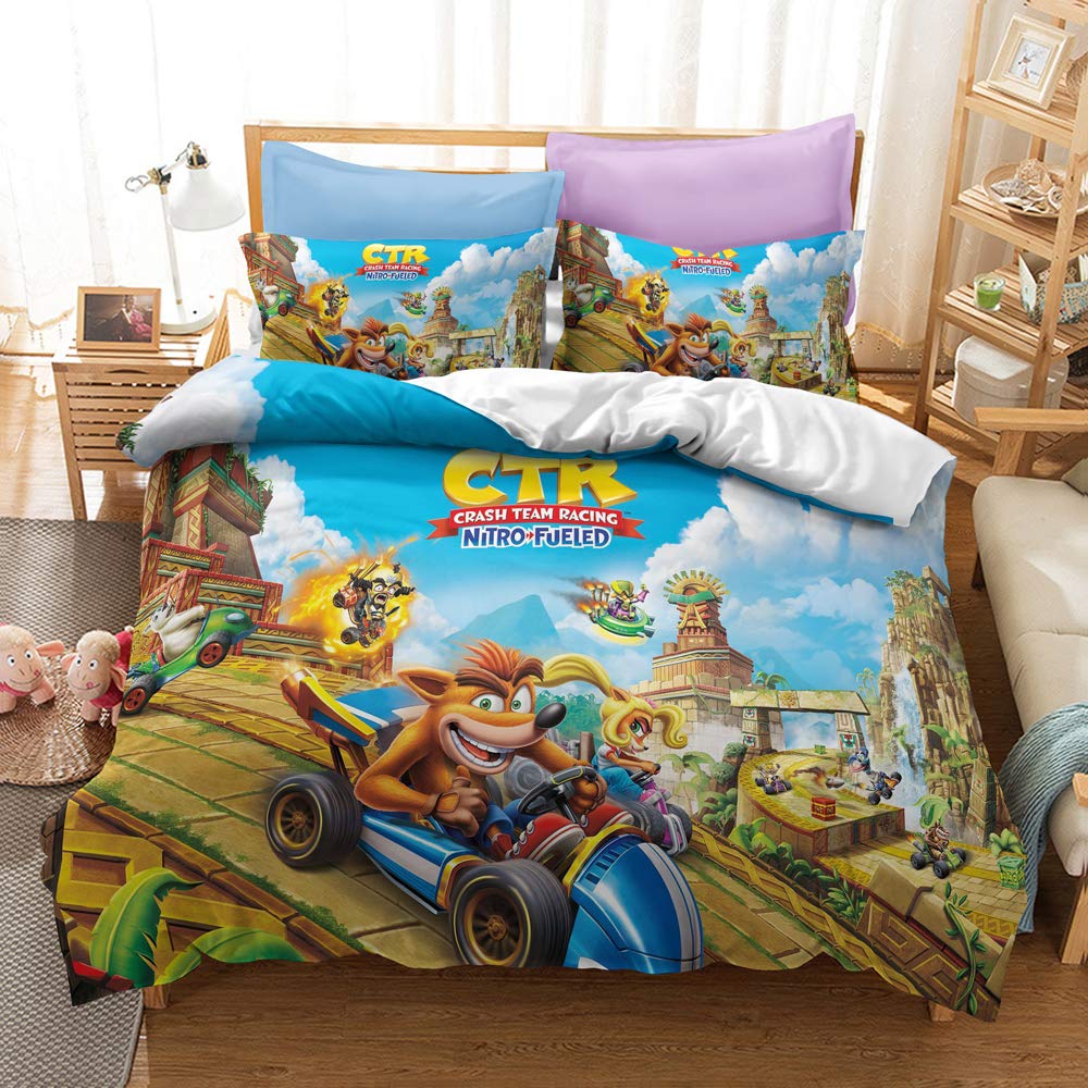 Crash Team Racing Duvet Cover Set with Zipper 3 Piece Bedding Set with 2 Pillowcases 50x75cm (crash 03,Single(135x200cm))