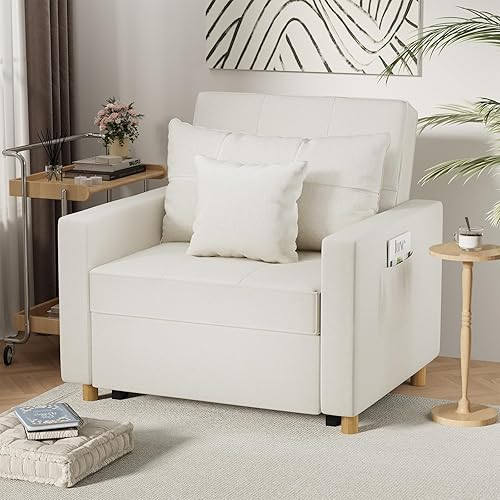 Esright Silla futón, sofá cama extraíble 3 en 1, silla de lectura para adultos, sofá convertible con respaldo de 3 niveles para espacios pequeños,