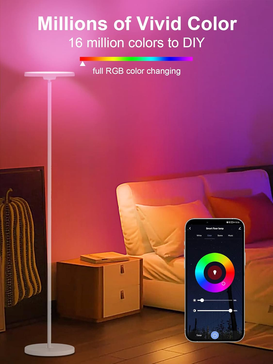 Couple using Alexa to voice control the smart floor lamp