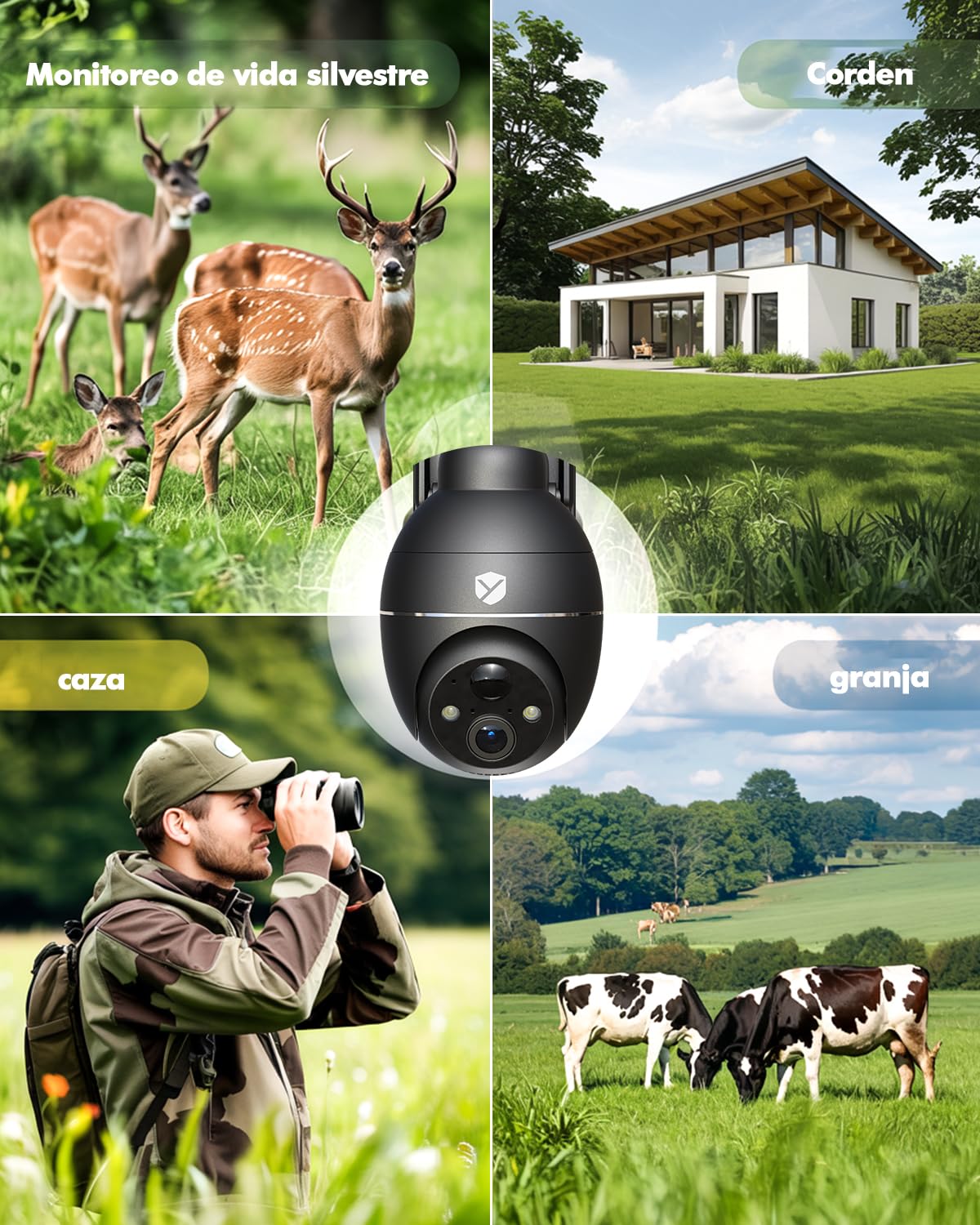 YESKANO 4G LTE Camara Vigilancia Exterior Solar con Tarjeta SIM, 2K HD, PTZ 355°/110°, Detección de Personas PIR, Visión Nocturna en Color, Voz Bidireccional, Almacenamiento Seguro, Sin WiFi | Con tarjeta SIM & 5W panel solar 360° PTZ, cámara 4G solar ext