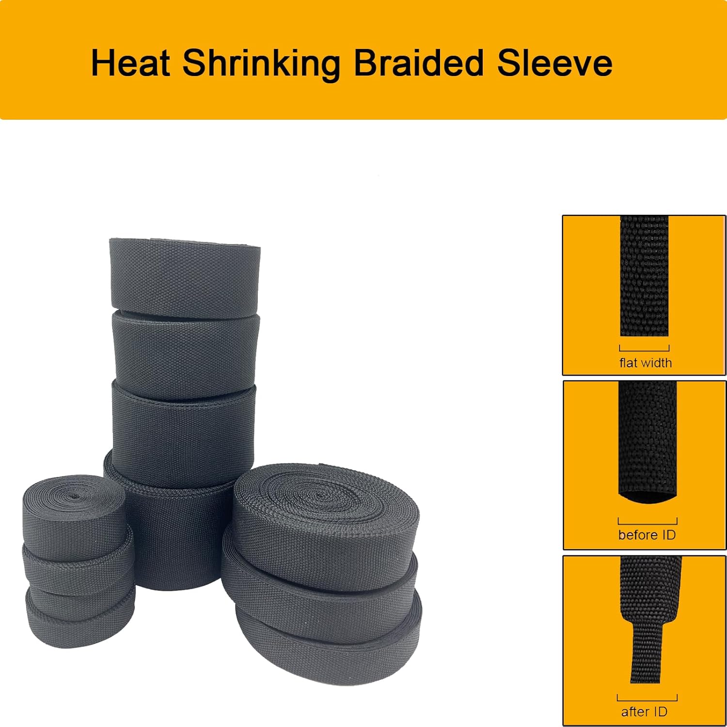 Heat Shrink Braided Sleeving 2:1 Shrinkable Fabric Cable Sheathing Wire Tubing Management Abrasion Protectors Flexibility 1/2" ID-30FT