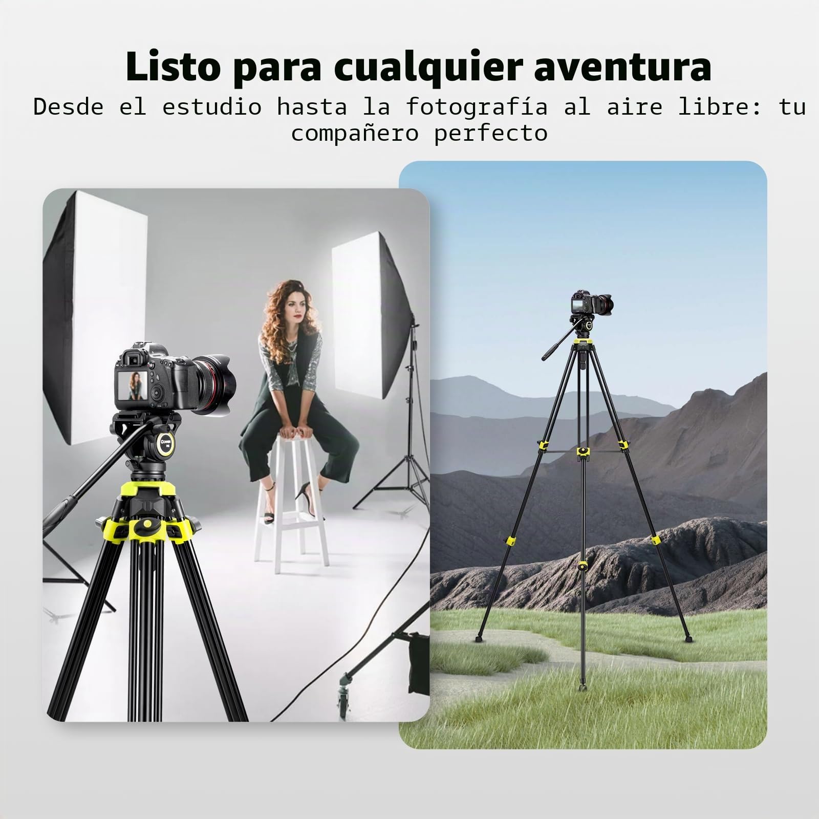 Cayer BV01 Trípode de Video Compacto con Cabeza Fluida Robusto de 165 cm con Cabeza de 360°, Trípode de Viaje Ligero de Aluminio con Placa QR, Carga Máx. 6 kg para DSLR, Videocámaras, Cámaras