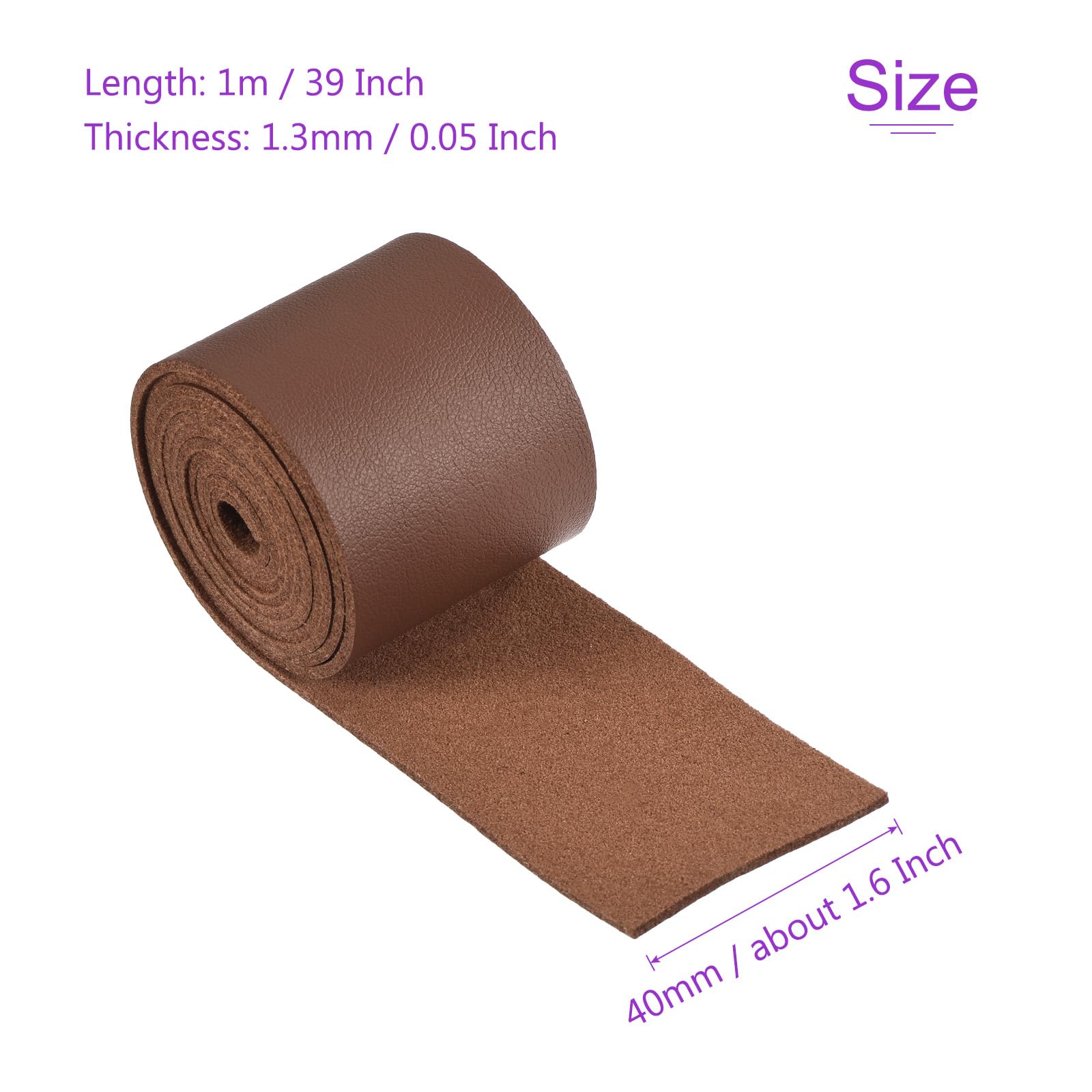 DMiotech Red Brown Faux Leather Strap 1.6 Inch Wide 39 Inch Long Flat Leather Belt Strip 1.3mm Thick Single Sided Cord for Arts Craft DIY Traction Ropes - Image 3
