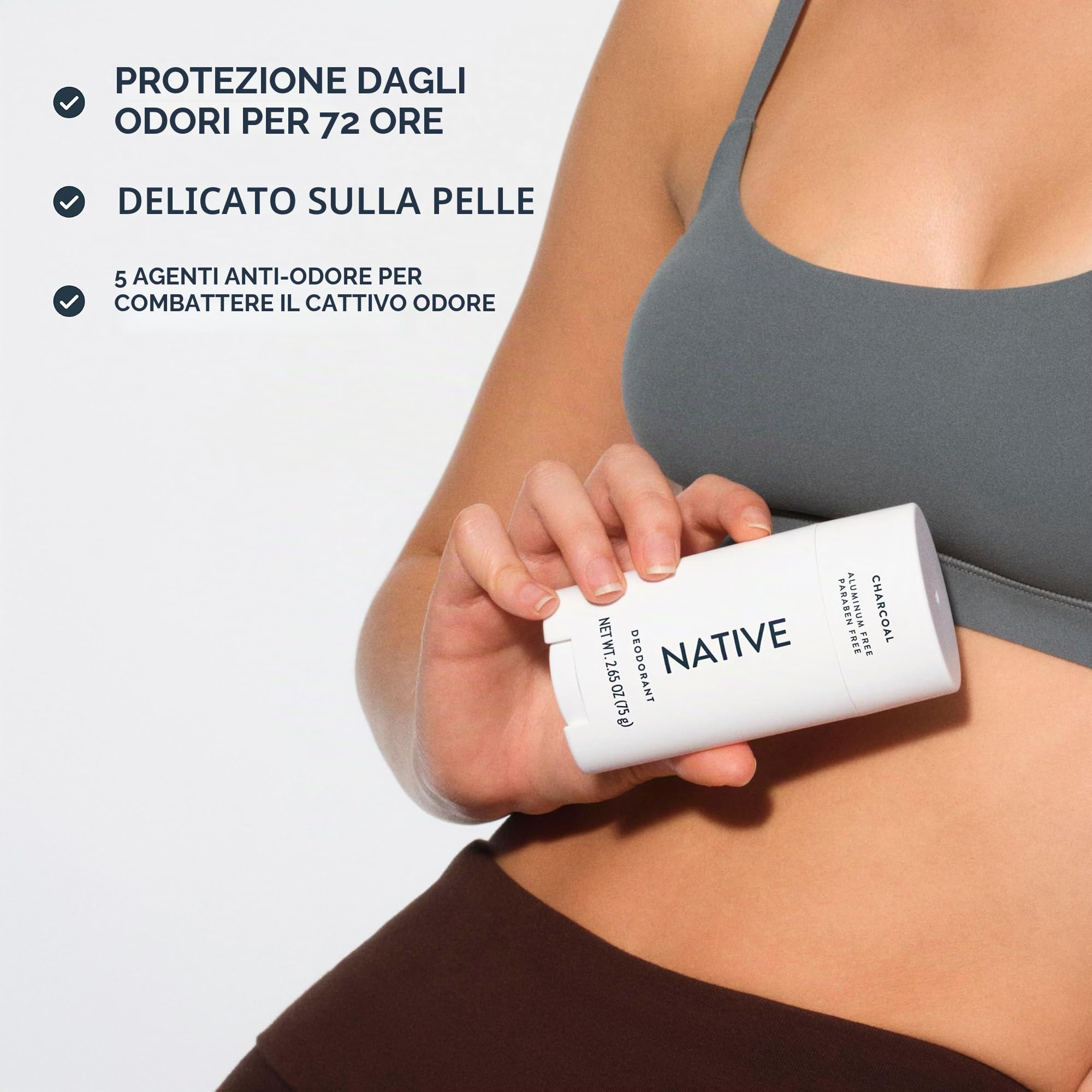 Native Deodorante naturale, vegano, senza glutine, cruelty free, privo di alluminio, parabeni e solfati, nato negli Stati Uniti, carbone
