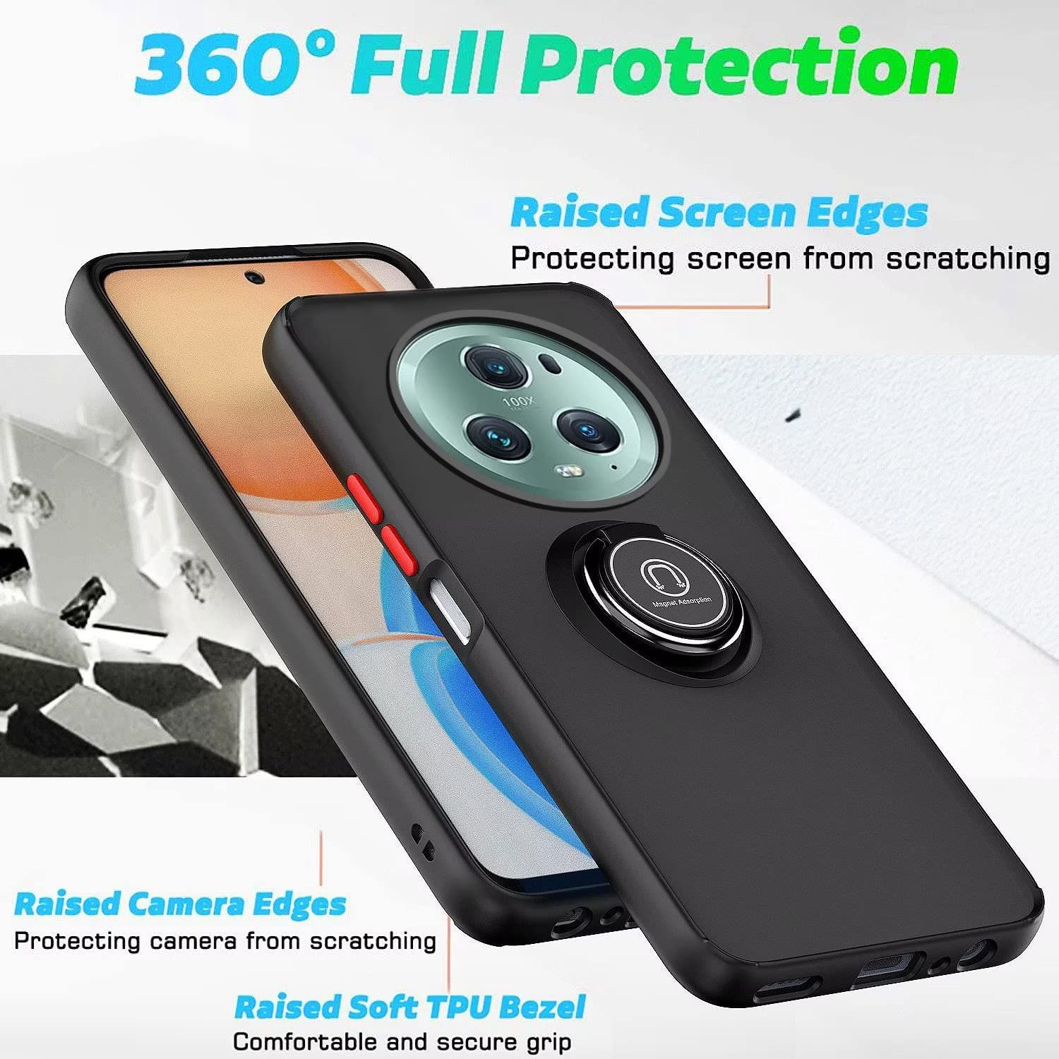 EASSGU Custodia per HONOR Magic5 Pro 5G (6.81 Inches), Cover Trasparente con Supporto ad Anello, Custodia in Silicone TPU Antiurto e Anticaduta - Giallo