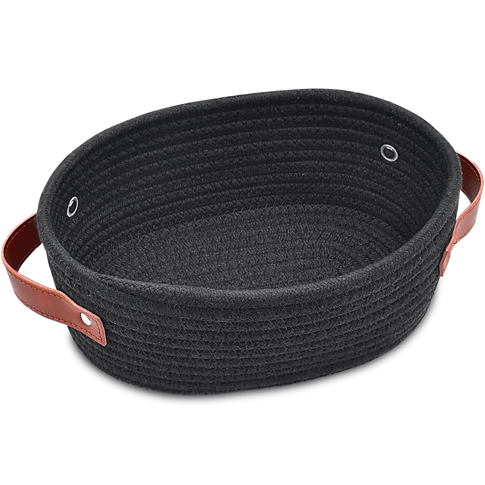 ABenkle Small Woven Basket, Mini Cotton Rope Storage Basket, Tiny Easter Basket, Shelf Basket, Oval Decorative Toy Dog Cat Basket for Nursery, Empty