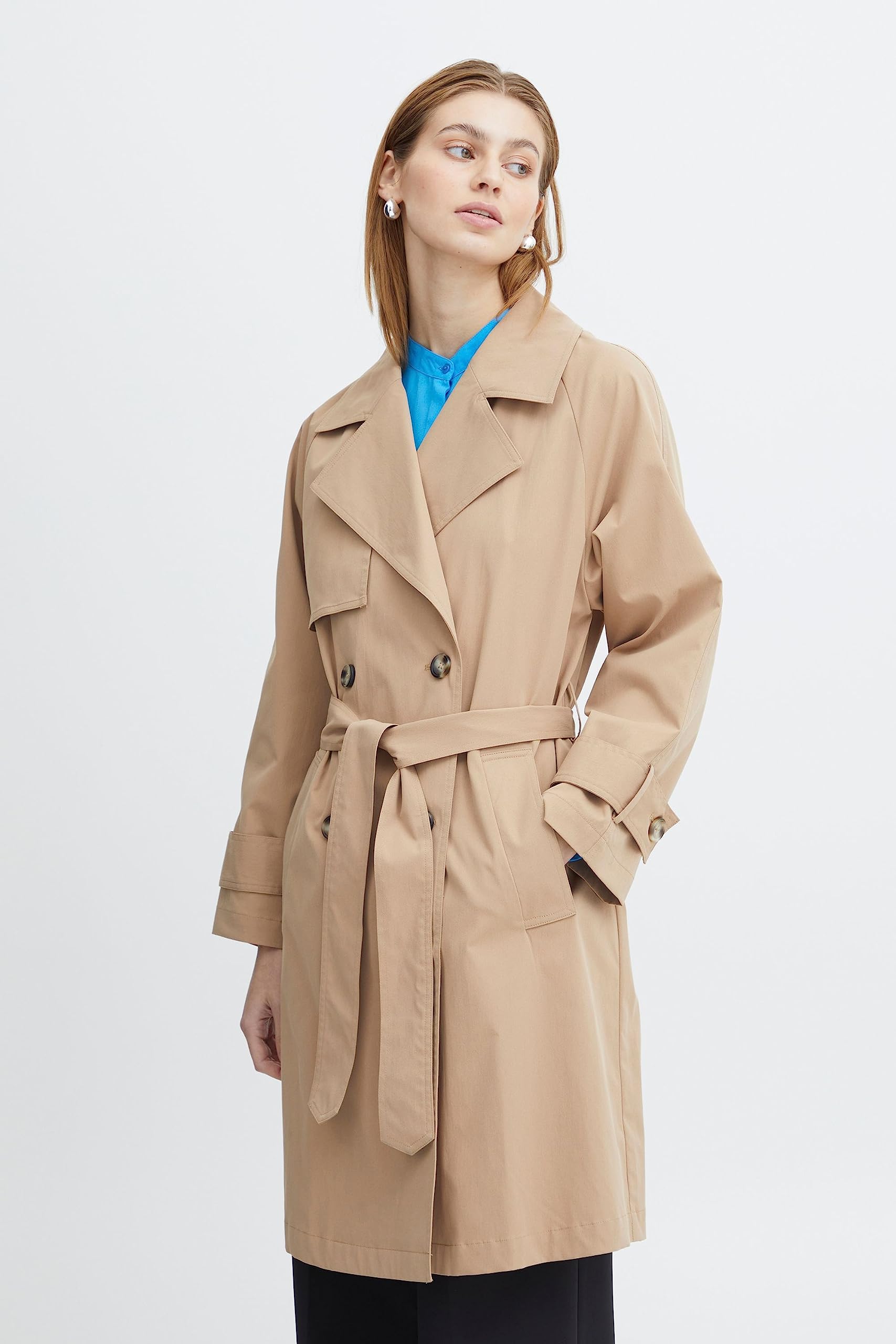ICHI IHELOVA JA Damen Trenchcoat Jacke Übergangsmantel Trenchcoat Kurzmantel