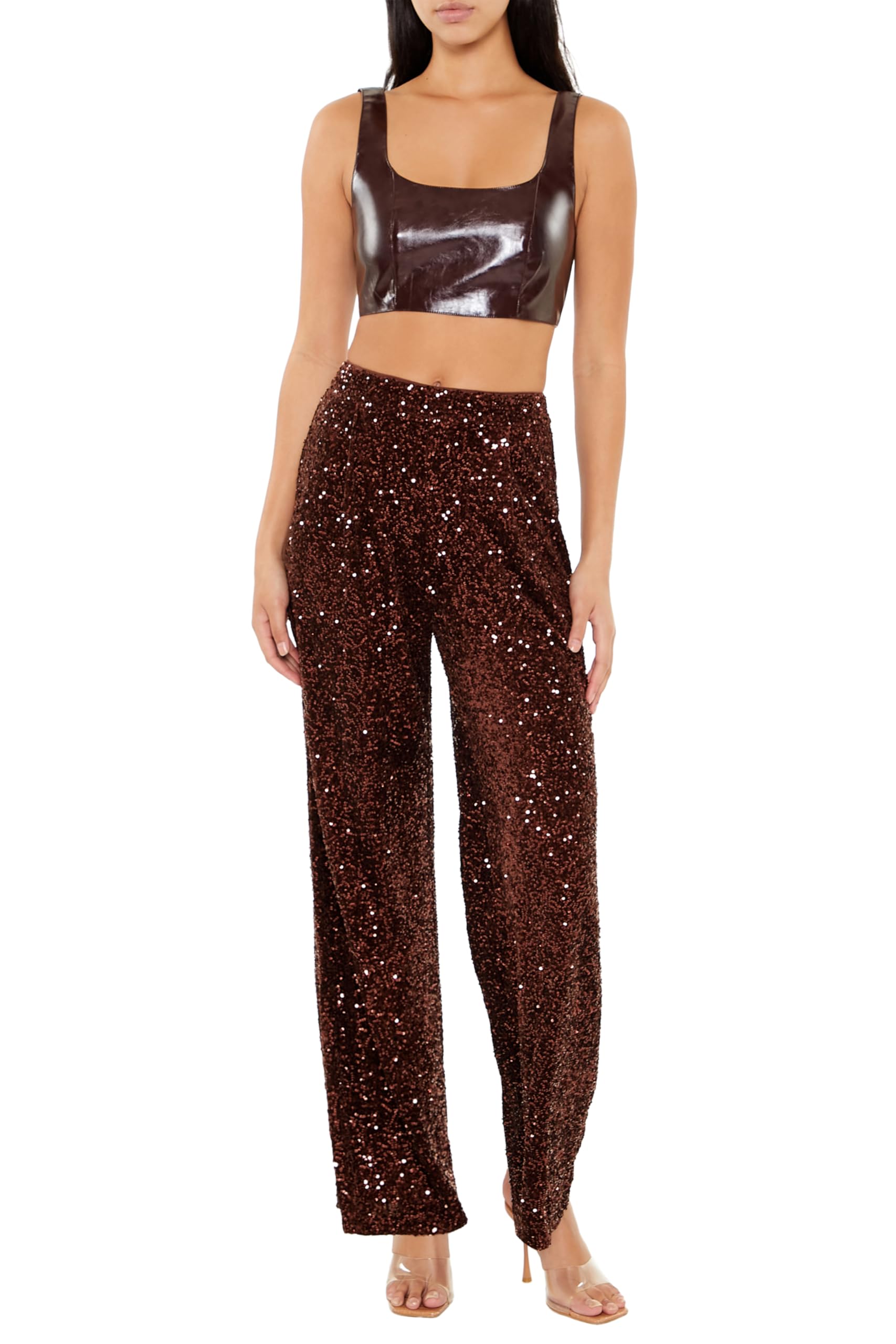 Forever 21 Womens Sequin Velvet High-Rise Pants