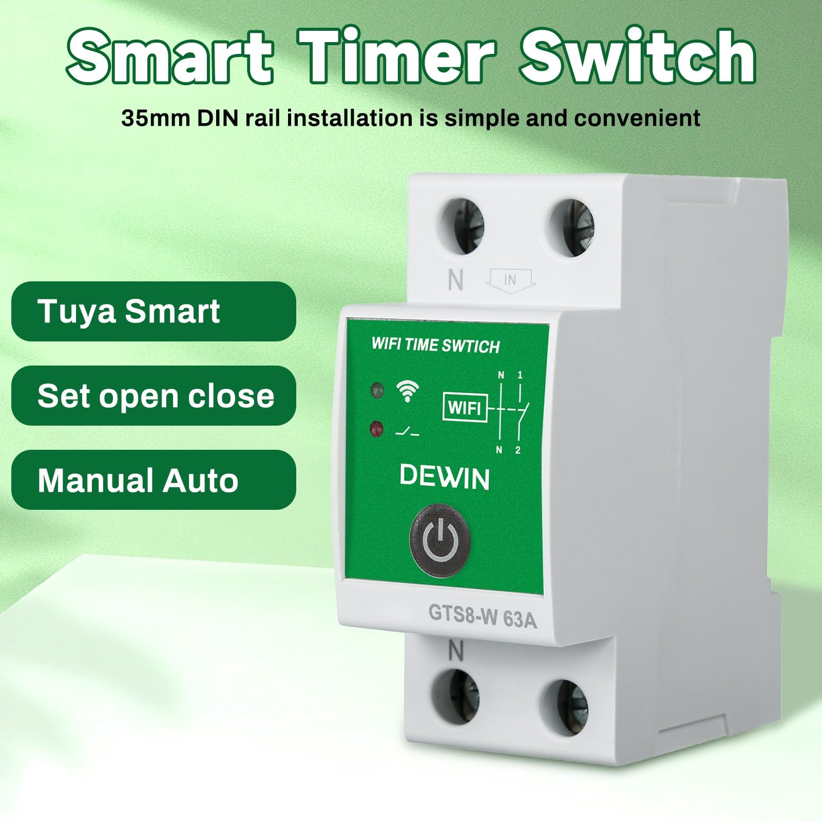 Minuteur WiFi Intelligente, 2P 63A 220V Minuterie Programmable WiFi Rail DIN Horloge Modulaire Connectée WiFi Compatible avec Le contrôle à Distance Via l'app Tuya