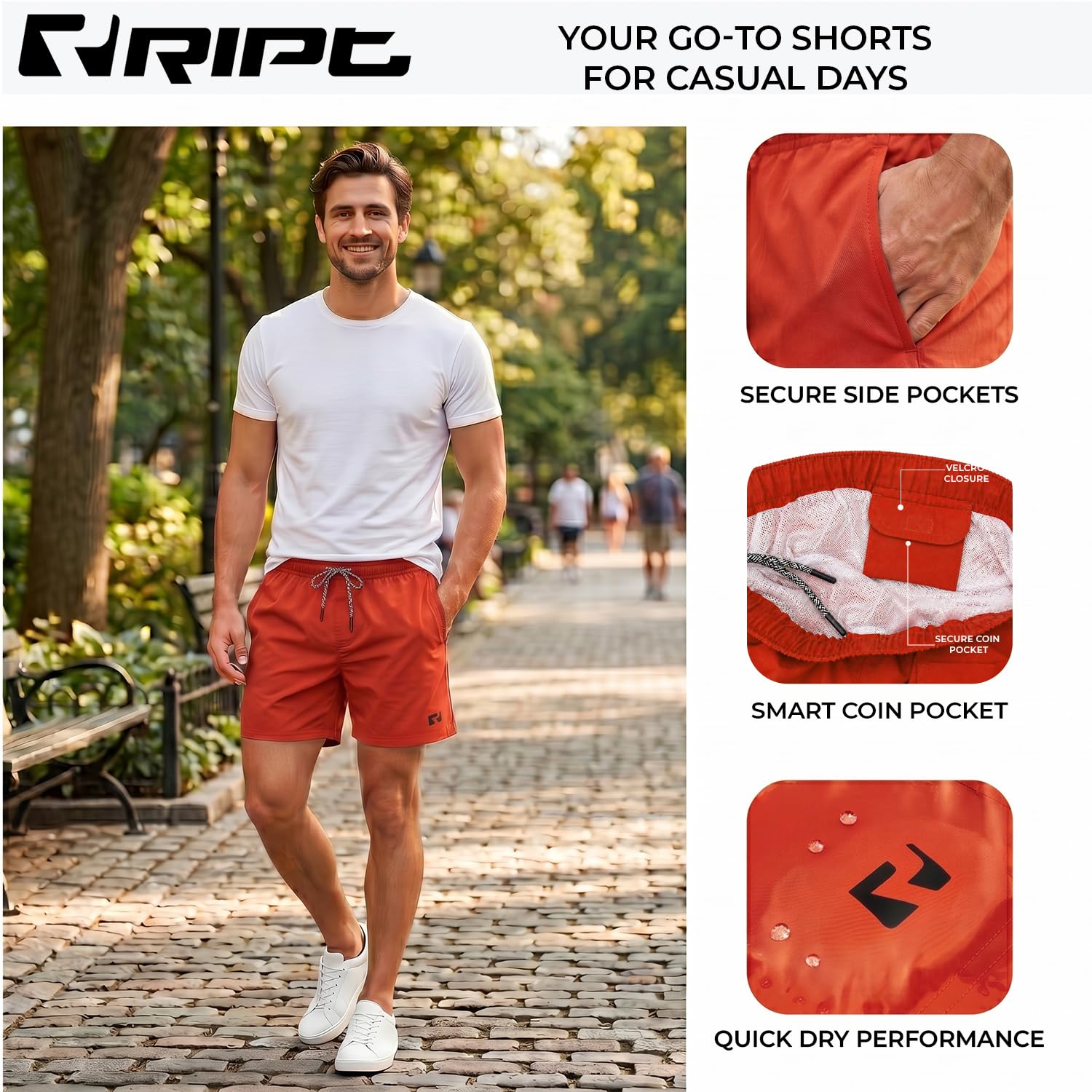 RIPT Performance Męskie spodenki kąpielowe Essentials Quick Dry UV 50 z ochroną przeciwsłoneczną