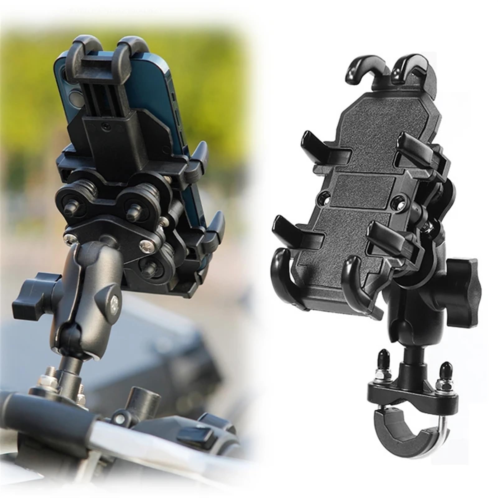 Support Telephone Velo Support Téléphone Portable Vélo Électrique Moto Guidon Aluminium Support Vélo Support GPS Téléphone avec Amortisseur Telephone Moto Rotation(Handlebar)