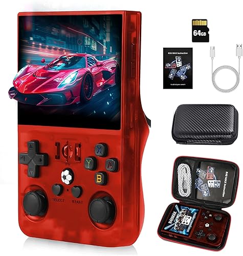R36MAX - Consola de juegos retro de mano, preinstalada más de 18,000 juegos, tarjeta TF de 64 G y emulador de 30 emuladores de pantalla IPS de 4.0
