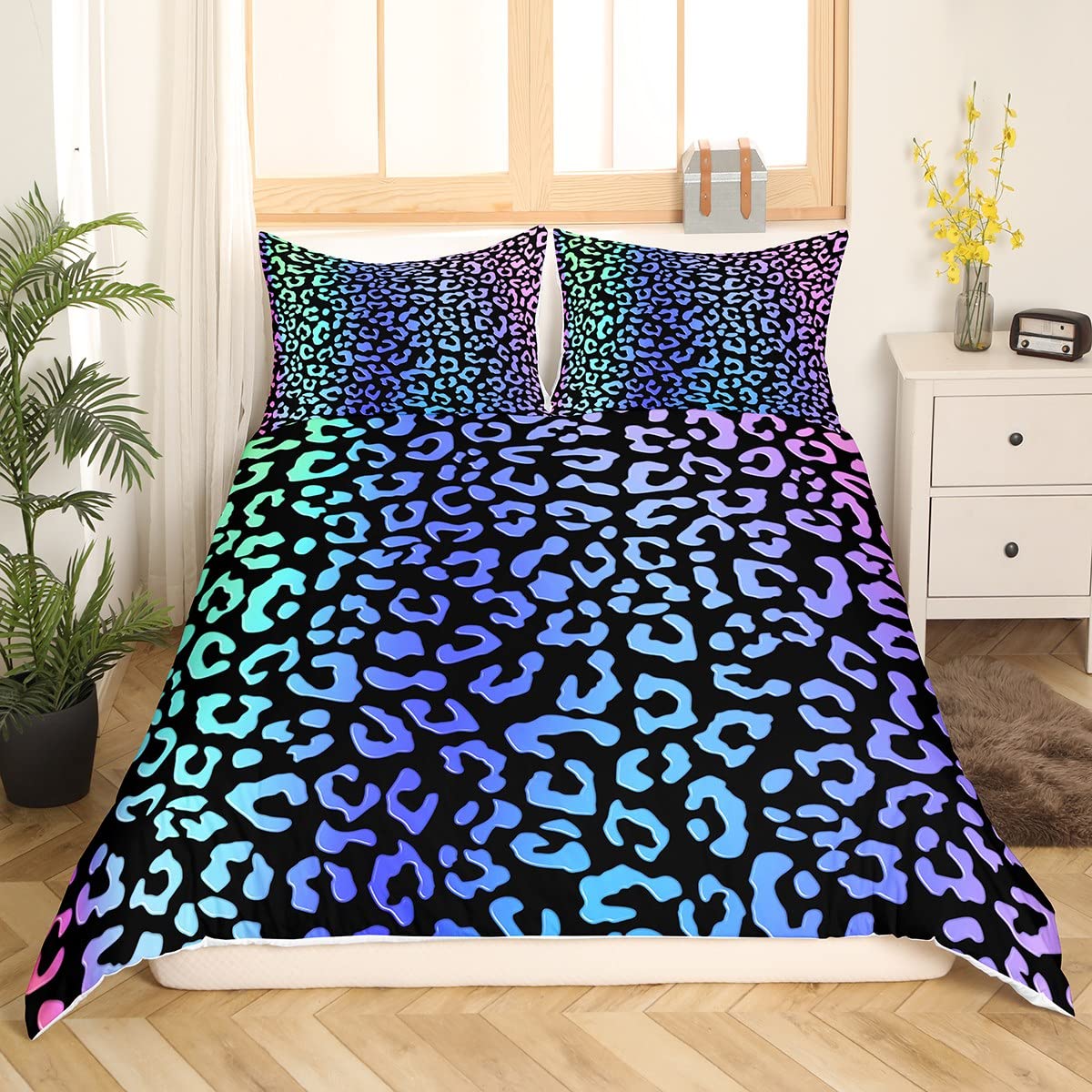 Homemissing Leopard Print Duvet Cover Set Glitter Cheetah Print Bedding Set for Kids Boys Girls Wild Animal Decor Comforter Cover Set Microfiber Geometric Bedspread Cover Ombre Bedclothes Single - Image 3