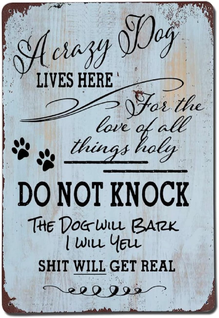 Anceky Crazy Dog Metal Sign - Aluminum Wall Decor, Vintage Style, 5.5x8 Inch