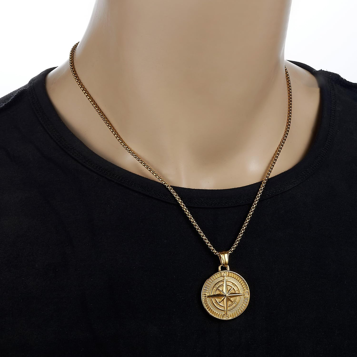 Men's Compass Pendant Necklace, Stainless Steel Compass Circle Vintage Coin Necklace Navigator Forged for Male Talisman Travel Jewelry - Image 5