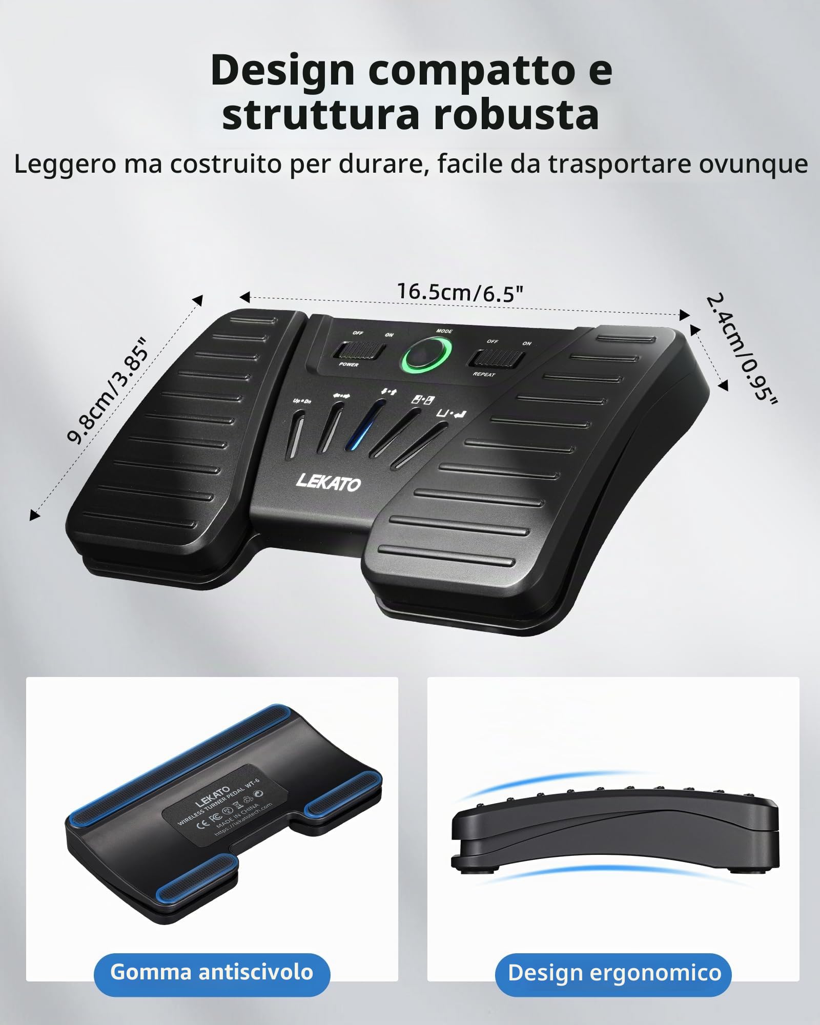 LEKATO Pedale Voltapagina Bluetooth Ricaricabile per Tablet Smartphone, 5 Modalità