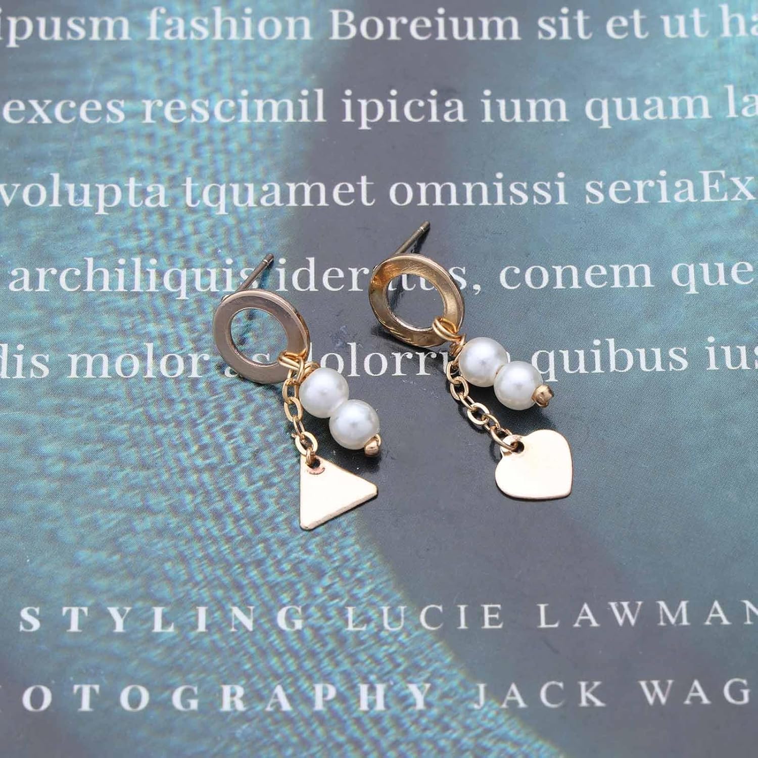 Boho Geometric Pearl Earrings Gold Heart Triangle Dangle Earrings Open Circle Stud Earrings Pearl Bead Drop Earrings Minimalist Gold Earrings Jewelry for Women - Image 4