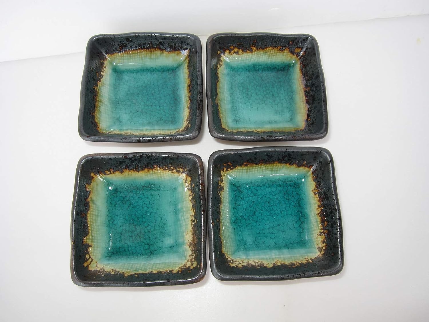 Japanese Ceramic 2.8 Inches Square 1.69 fl. oz. Soy Sauce Dish Blue Dipping Bowls, Mino Ware, Set of 4 Made in Japan