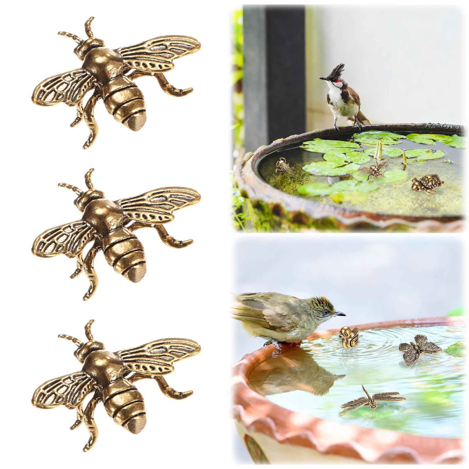 M METERXITY 3-Pack Bird Bath Copper Disk Mini Ornaments Honeybee