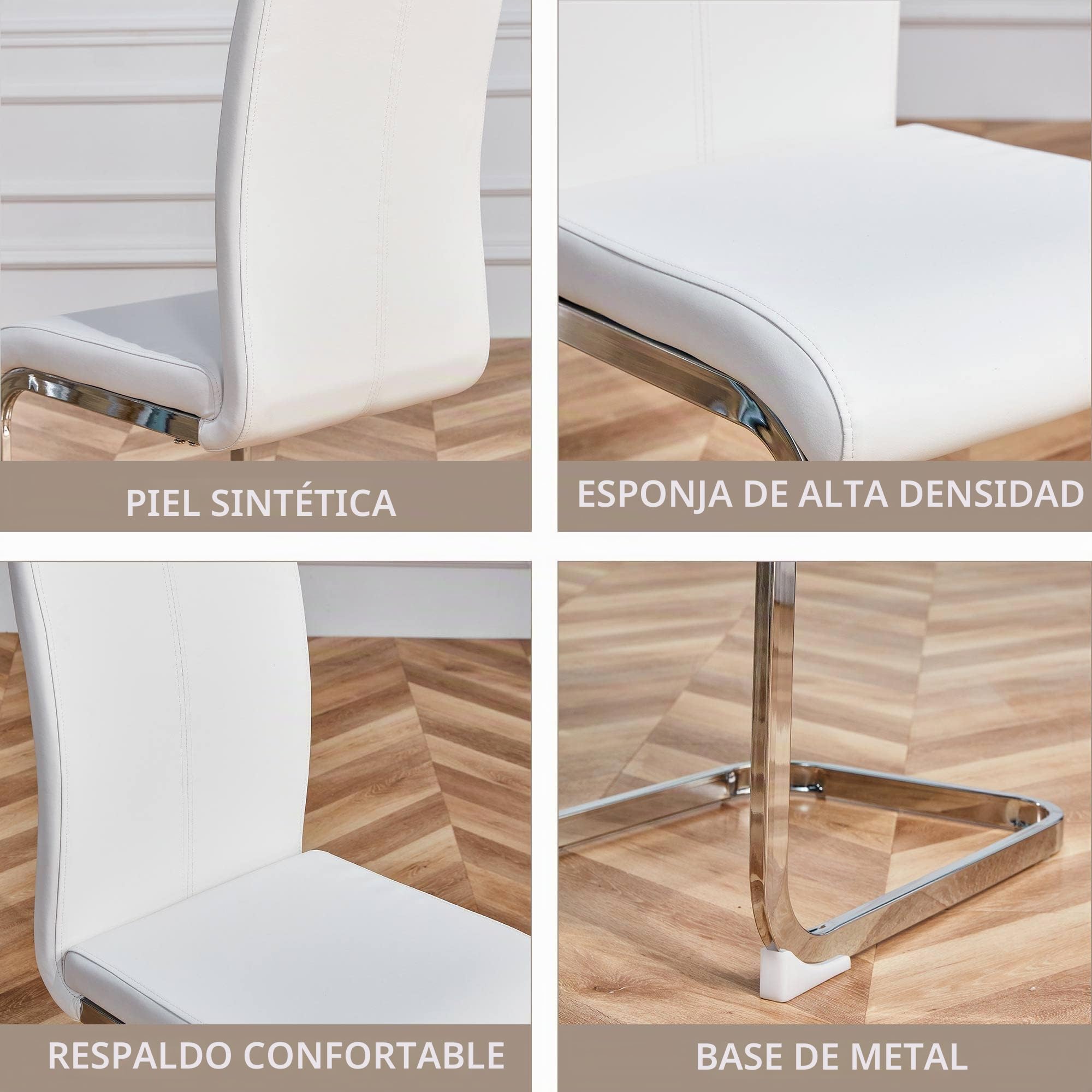 Merax Juego de 4 sillas de Comedor con Piel sintética de Poliuretano y Respaldo Alto, Estructura de Metal Cromado, Silla de Cocina Moderna, Silla tapizada para salón, Sala de conferencias, Color
