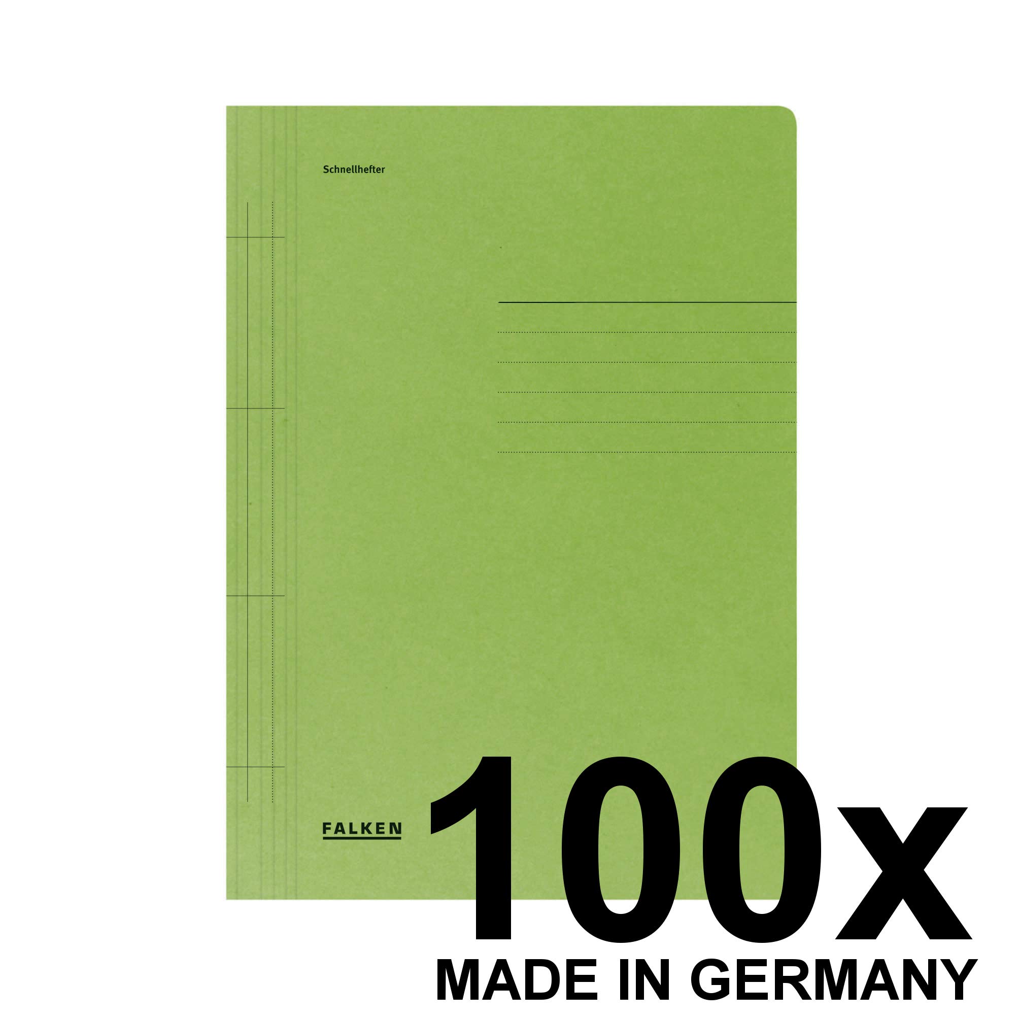 FALKEN 100x Recycling-Schnellhefter aus starkem Karton DIN A4 grün | Made in Germany kaufmännische und Behördenheftung Blauer Engel ideal für Büro und Schule Blauer Engel Hefter