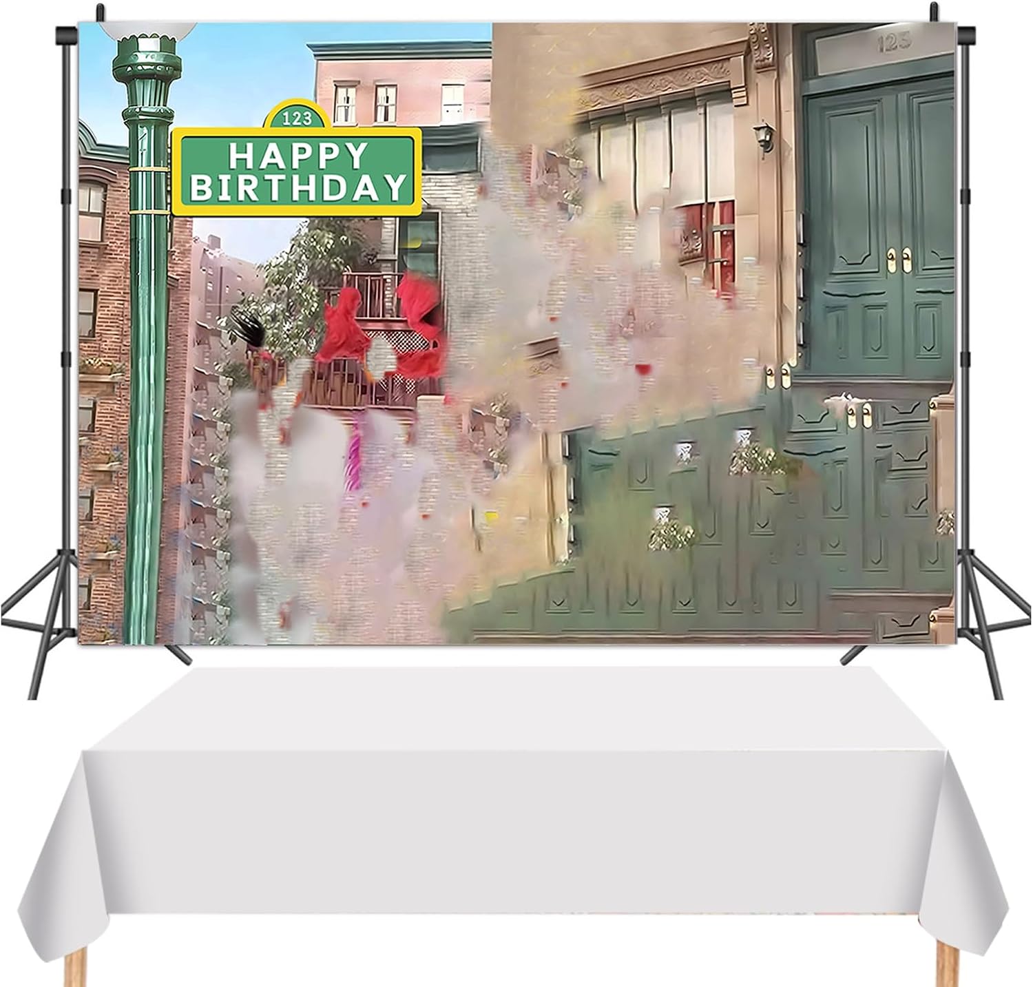Cartoon Street Backdrop and Tablecloth 70.8x42.5'' Kids 1st 2nd Birthday Party Decorations Supplies Cartoon Street Party Decorations (5x3ft)