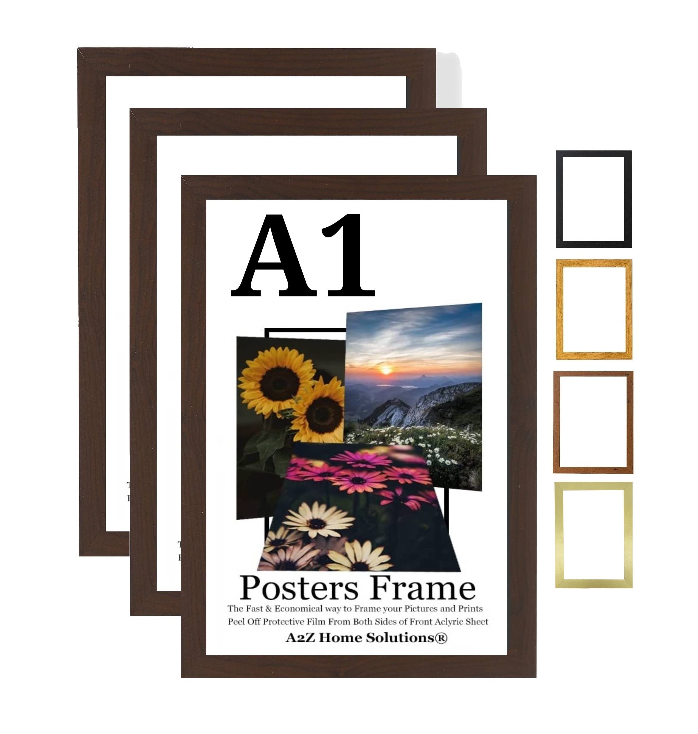 A2Z Home Solutions® Multipack Mahogany A1 Poster Frames 59.4 x 84.1 cm With Safe Clear Perspex Front & Wall Mounting A1 Frames In Multiple Colors MDF Backboard Portrait or Landscape (3)