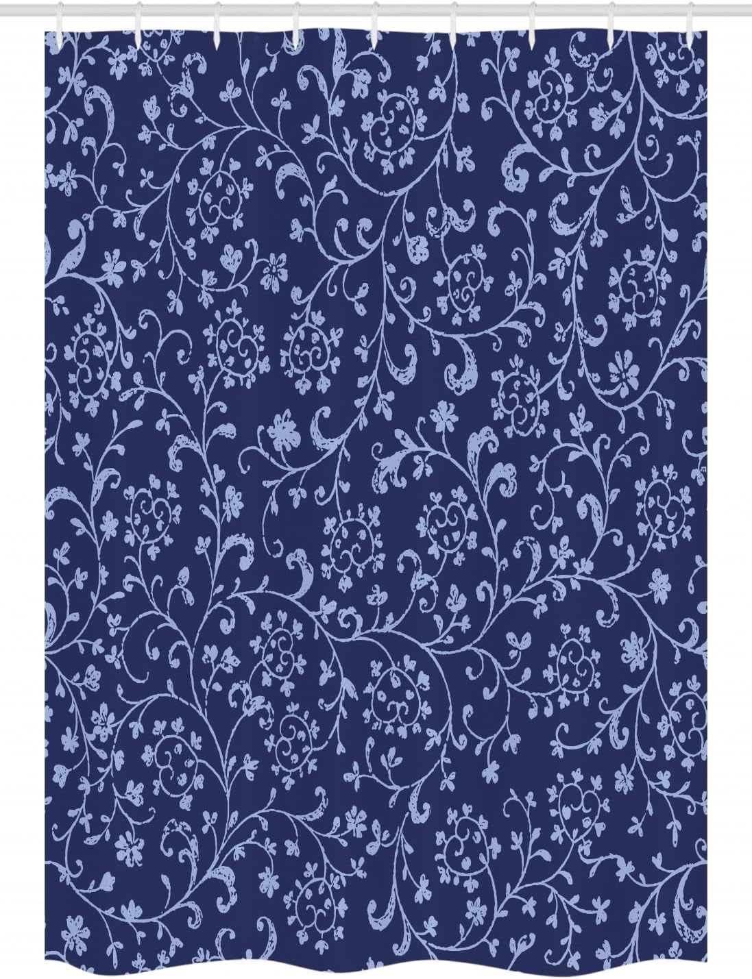 Ambesonne Floral Stall Shower Curtain, Victorian Baroque Style Classic Swirled Flowers with Damask Effects Pattern, Fabric Bathroom Decor Set with Hooks, 54" W x 78" L, Blue Indigo