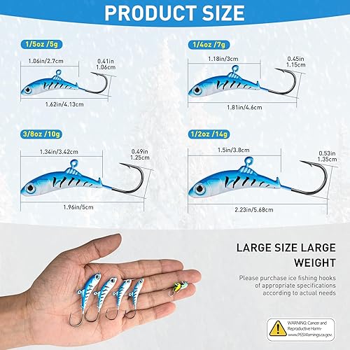 Miniatura 6 de Plantillas de pesca en hielo, 8 piezas de señuelos de pesca en hielo, anzuelos de cabeza de Walleye, señuelos de pesca en hielo de invierno, equipo