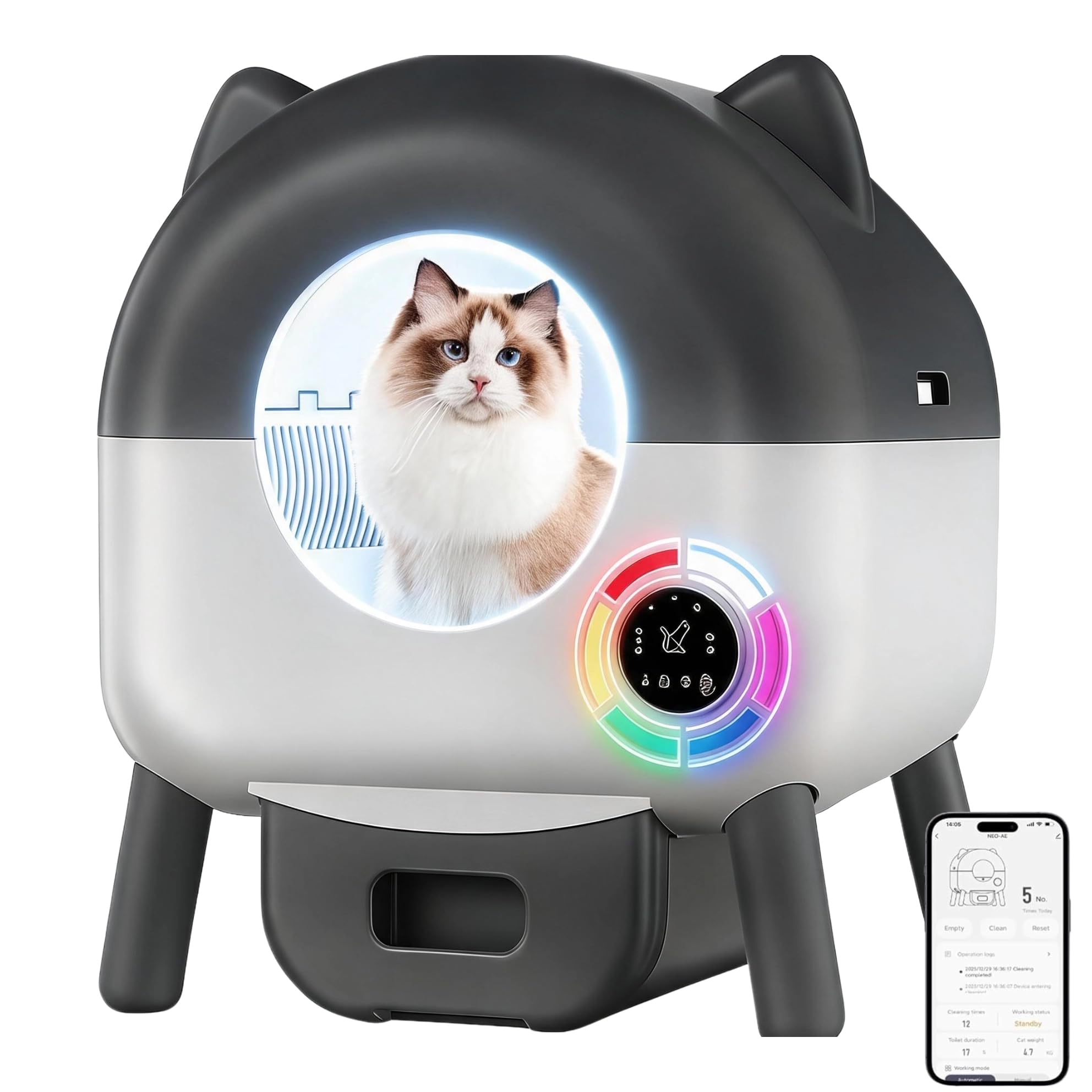 Lettiera Gatto Autopulente Con APP, Lettiera Automatica Per Gatti, Capacità Massima 89 L, Lettiera Con Triplo Sensore Di Sicurezza, Ampio Spazio,Adatta a Famiglie Con Più Gatti