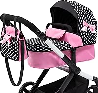 Vista 7 de Bayer: Cochecito Xeo, Corazones Negro y Rosa - Bolso a juego, asa ajustable, para muñecas de hasta 20 pulgadas, a partir de 3 años Muñecas de bebé
