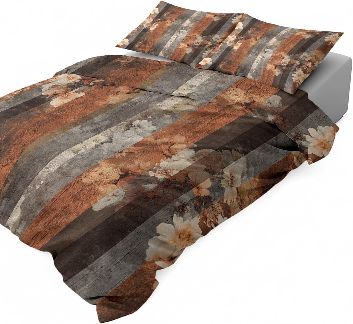 Funda Nordica Cama 90 Infantil Flores Ropa de Cama Marrón Microfibra Suave y Cómoda con Cremallera Funda Edredon 150x200-2 Fundas Almohada 50x75 QH1352